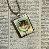 Cat, kitten, kitty, vintage children's book illustrations up-cycled to soldered glass pendant