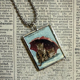 Cat, kitten, kitty, vintage children's book illustrations up-cycled to soldered glass pendant