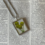 Thistle, craspedia flowers, vintage illustrations up-cycled to soldered glass pendant