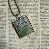 Frog and Toad, vintage children's book illustrations, up-cycled to soldered glass pendant