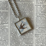 1 Boy reading, swallow bird, vintage 1930s book illustrations up-cycled to soldered glass pendant