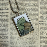 Frog and Toad, vintage children's book illustrations, up-cycled to soldered glass pendant