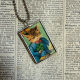 Cat, kitten, kitty, vintage children's book illustrations up-cycled to soldered glass pendant