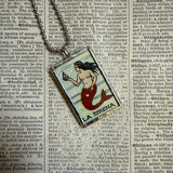 Cupid, mermaid, Mexican loteria cards up-cycled to soldered glass pendant