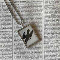 1 Owl, crow, vintage children's book illustrations, up-cycled to soldered glass pendant