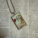 Cupid, mermaid, Mexican loteria cards up-cycled to soldered glass pendant
