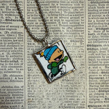 Calvin & Hobbes, original vintage comic book illustrations, upcycled to soldered glass pendant