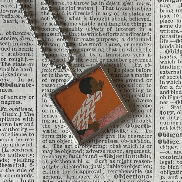 Whistle for Willie, Ezra Jack Keats, vintage children's book illustrations, up-cycled to soldered glass pendant