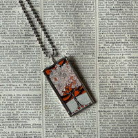 Flowering trees, vintage children's book illustrations, upcycled to soldered glass pendant