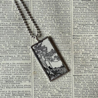 Flowering trees, vintage children's book illustrations, upcycled to soldered glass pendant
