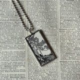 Flowering trees, vintage children's book illustrations, upcycled to soldered glass pendant