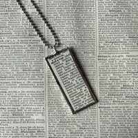 Skeleton, vintage dictionary illustrations, up-cycled to soldered glass pendant
