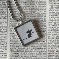 1 Bird,  mouse, vintage children's book illustrations, up-cycled to soldered glass pendant