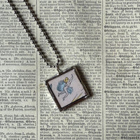 Fairies, vintage children's book illustration up-cycled to soldered glass pendant