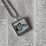 Cat, kitten, kitty, vintage children's book illustrations up-cycled to soldered glass pendant