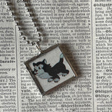 Cat, kitten, kitty, vintage children's book illustrations up-cycled to soldered glass pendant