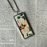 Hibiscus, purple iris, botanical illustrations, up-cycled to soldered glass pendant