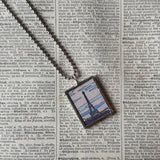 Paris France, Eiffel Tower, hand-soldered glass pendant, vintage illustrations,  upcycled to soldered glass pendant