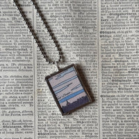 Paris France, Eiffel Tower, hand-soldered glass pendant, vintage illustrations,  upcycled to soldered glass pendant