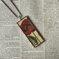 Red poppy, cala lily, vintage botanical illustration, upcycled to soldered glass pendant