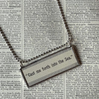 Cast me forth into the sea, victorian book typography, upcycled to hand-soldered glass pendant