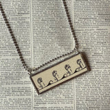 Cast me forth into the sea, victorian book typography, upcycled to hand-soldered glass pendant