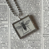 1 Hornet, vintage dictionary illustration, up-cycled to soldered glass pendant