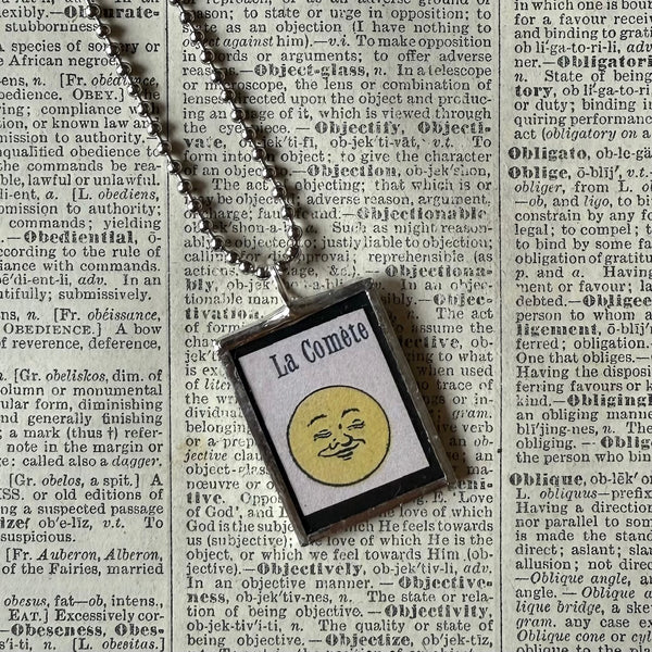 Moon and Astronomer, vintage 1930s children's book illustrations up-cycled to soldered glass pendant