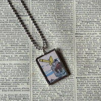 Moon and Astronomer, vintage 1930s children's book illustrations up-cycled to soldered glass pendant