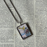 Moon and Astronomer, vintage 1930s children's book illustrations up-cycled to soldered glass pendant