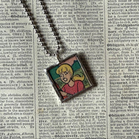 Betty and Veronica vintage 1970s comic illustration, upcycled to soldered hand-soldered glass pendant