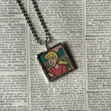 Betty and Veronica vintage 1970s comic illustration, upcycled to soldered hand-soldered glass pendant