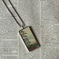 Cypress trees, Mt. Fuji, Wave, Japanese woodblock prints, up-cycled to hand-soldered glass pendant