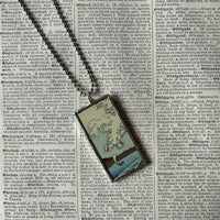 Cypress trees, Mt. Fuji, Wave, Japanese woodblock prints, up-cycled to hand-soldered glass pendant