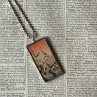 Plum / Cherry Blossom Trees, Japanese woodblock prints, up-cycled to hand-soldered glass pendant