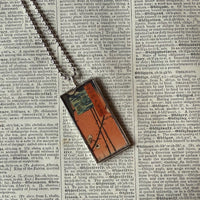 Plum / Cherry Blossom Trees, Japanese woodblock prints, up-cycled to hand-soldered glass pendant