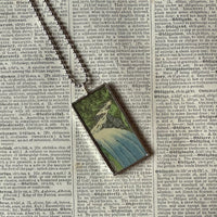 Waterfall, Mt. Fuji, Wave, Japanese woodblock prints, up-cycled to hand-soldered glass pendant