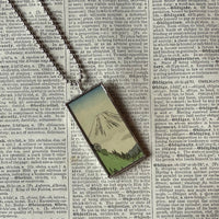 Waterfall, Mt. Fuji, Wave, Japanese woodblock prints, up-cycled to hand-soldered glass pendant