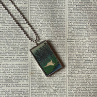 Crane, landscape scene, Japanese woodblock prints, up-cycled to hand-soldered glass pendant