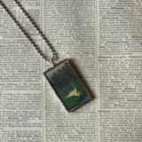 Crane, landscape scene, Japanese woodblock prints, up-cycled to hand-soldered glass pendant
