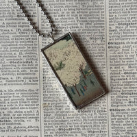 Plum / Cherry Blossom Trees, Pagoda, Japanese woodblock prints, up-cycled to hand-soldered glass pendant