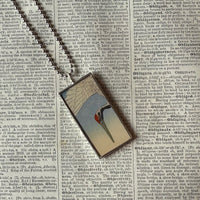 Crane, landscape scene, Japanese woodblock prints, up-cycled to hand-soldered glass pendant