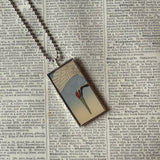 Crane, landscape scene, Japanese woodblock prints, up-cycled to hand-soldered glass pendant