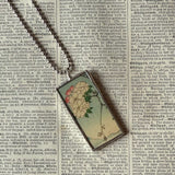 Autumn leaves, Plum / Cherry Blossom Trees, Japanese woodblock prints, up-cycled to hand-soldered glass pendant