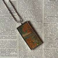 Autumn leaves, Plum / Cherry Blossom Trees, Japanese woodblock prints, up-cycled to hand-soldered glass pendant
