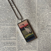 Crane, Plum / Cherry Blossom Trees, Japanese woodblock prints, up-cycled to hand-soldered glass pendant