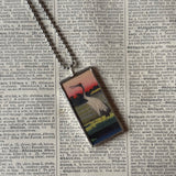 Crane, Plum / Cherry Blossom Trees, Japanese woodblock prints, up-cycled to hand-soldered glass pendant