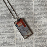 Crane, Plum / Cherry Blossom Trees, Japanese woodblock prints, up-cycled to hand-soldered glass pendant