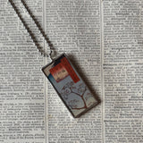 Crane, Plum / Cherry Blossom Trees, Japanese woodblock prints, up-cycled to hand-soldered glass pendant