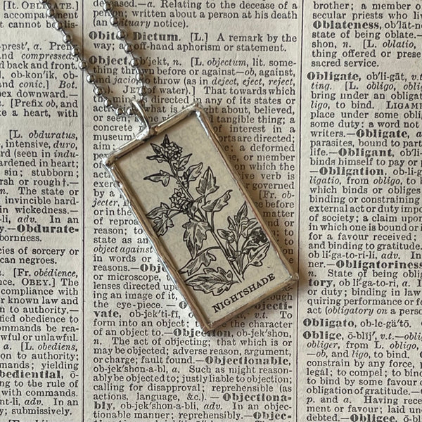 1 Nightshade - vintage natural history illustrations up-cycled to soldered glass pendant
